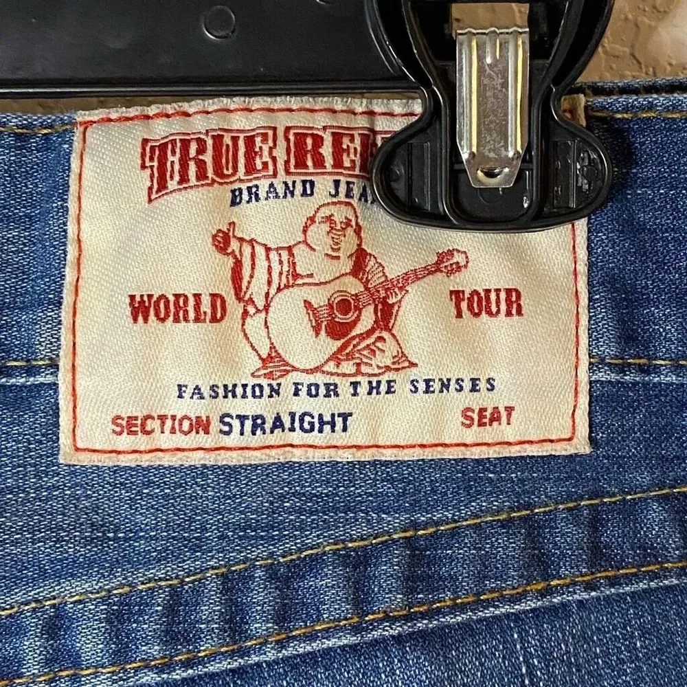 True Religion Jeans Mens Straight Flap Pocket Dark Wash Denim Size‎ 32x32.5